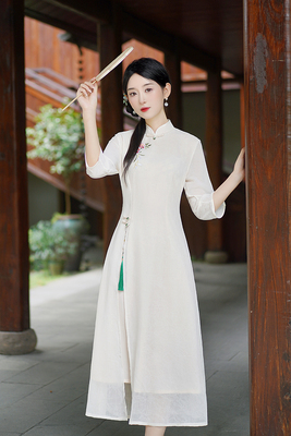 中国风茶艺师旗袍秋季新款2025高端年轻款少女新中式长袖奥黛茶服