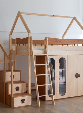 儿童半高床全实木男孩床女孩树屋城堡飞屋床上下子母儿童床硬枫木