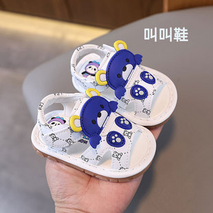叫叫鞋夏季男宝宝鞋子软底婴儿学步鞋带响0-1到3岁男童包头凉鞋女