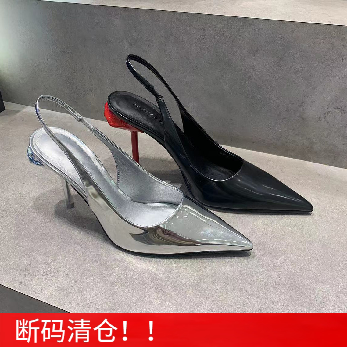 2025年夏季新款60280437玫瑰细高跟时尚简约松紧带尖头后空凉鞋女