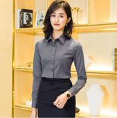 工装 秋季 工作服衬衣 灰色显瘦免烫职业装 方领修身 女士商务长袖 衬衫
