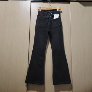 三扣高腰微喇牛仔喇叭裤 m60女冬季 一体水貂绒高弹力修身