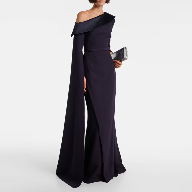 藏青色晚礼服走秀红毯大气时尚女2025新款高级质感年会主持连衣裙