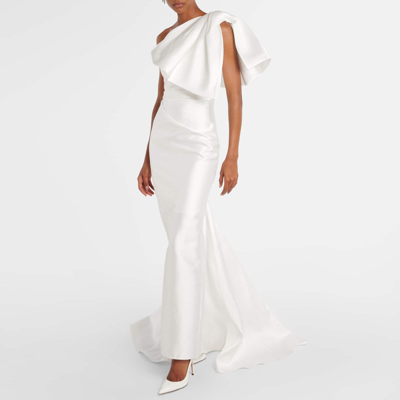 缎面晚礼服长款鱼尾裙高级质感走秀车展模特红毯年会主持舞台长裙