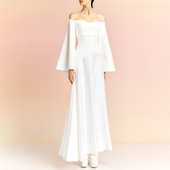 优雅一字肩晚礼服新娘姐妹裙团体演出时尚 宴会连衣裙 新款 2024新款