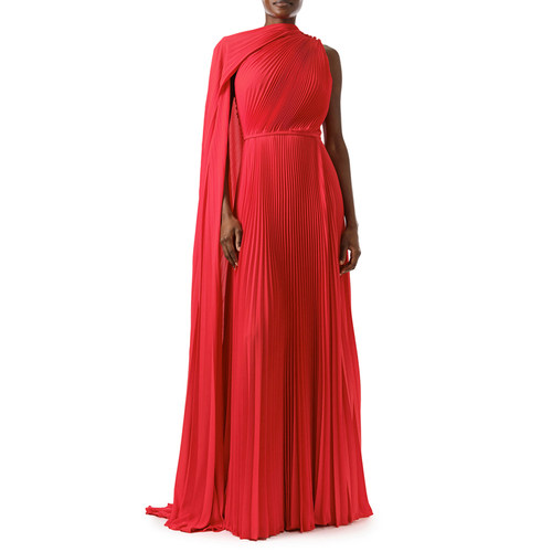 时尚大方挂脖长款红色晚礼服裙