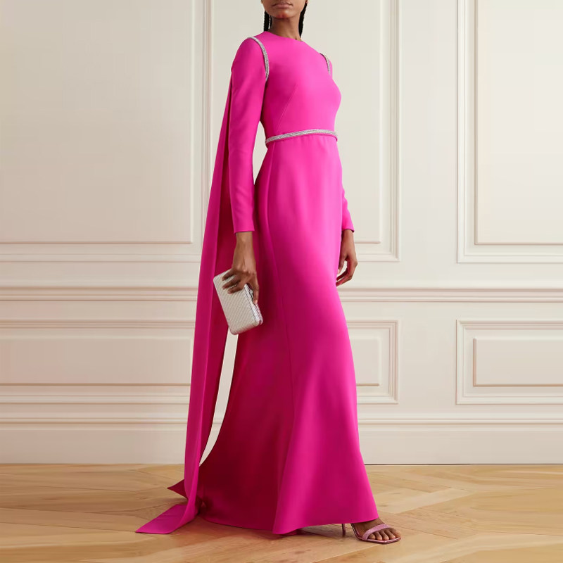 玫红色晚礼服高端走秀红毯高级感新娘敬酒服2025新款轻奢连衣裙女