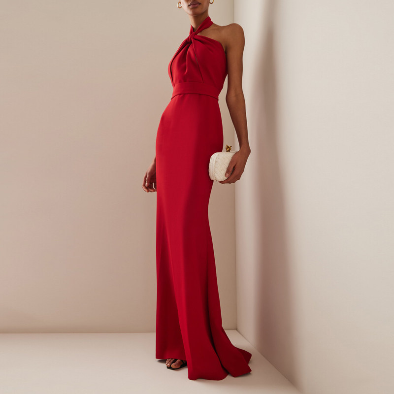 宴会晚礼服连衣裙长款挂脖2025新款高级质感年会女新娘派对敬酒服