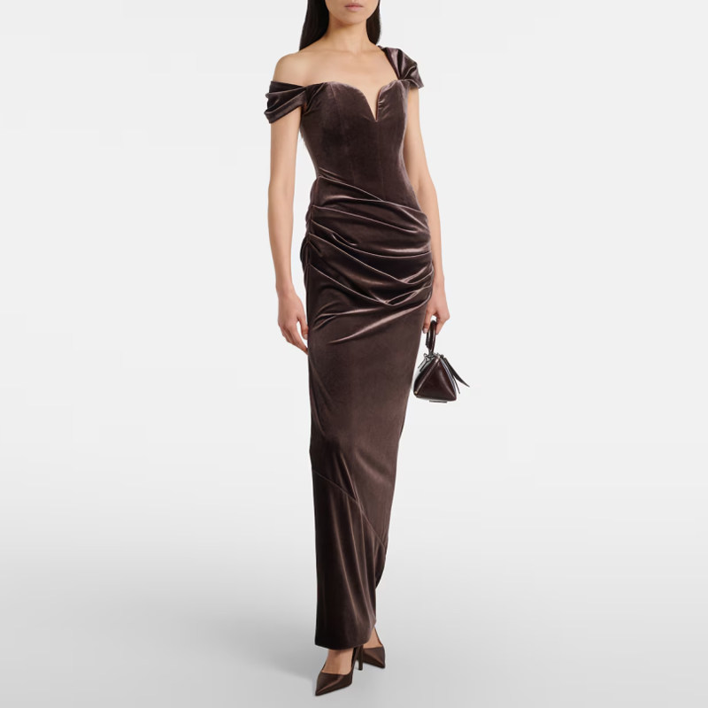 秋冬季晚礼服丝绒长裙2025新款高级质感年会晚宴派对妈妈连衣裙女