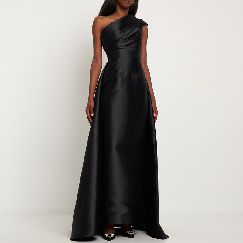 高端大气晚礼服斜肩长款高级质感舞台女生独唱妈妈演出服装年会长