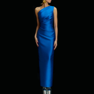 高级质感晚礼服单肩长裙年会女2025新款时尚妈妈装晚宴聚会连衣裙