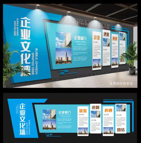 蓝色通用企业文化墙设计企业简介公司文化墙形象墙展板cdr模板ai
