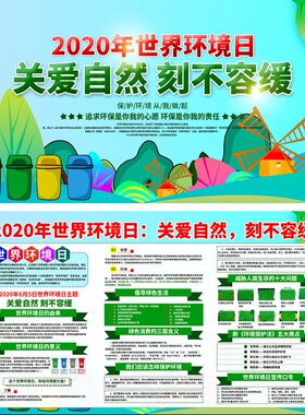 新版大气蓝色2020年世界环境日展板设计海报宣传栏psd模板素材