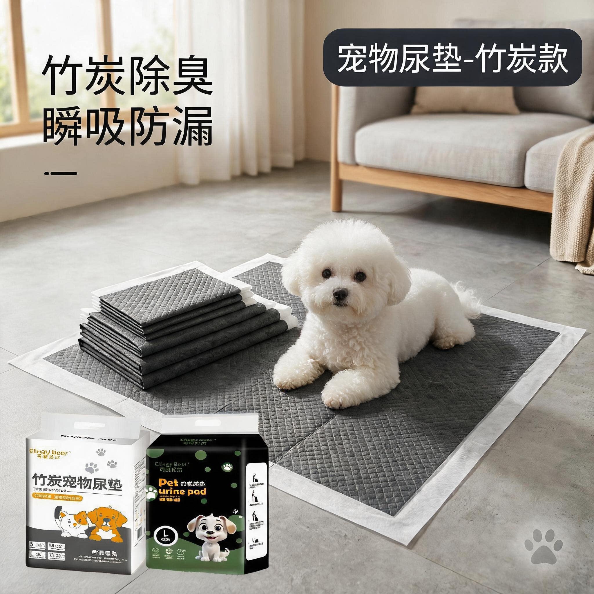 竹炭除臭吸水宠物尿垫瞬吸防漏加厚高分子猫狗通用训导隔尿垫尿片