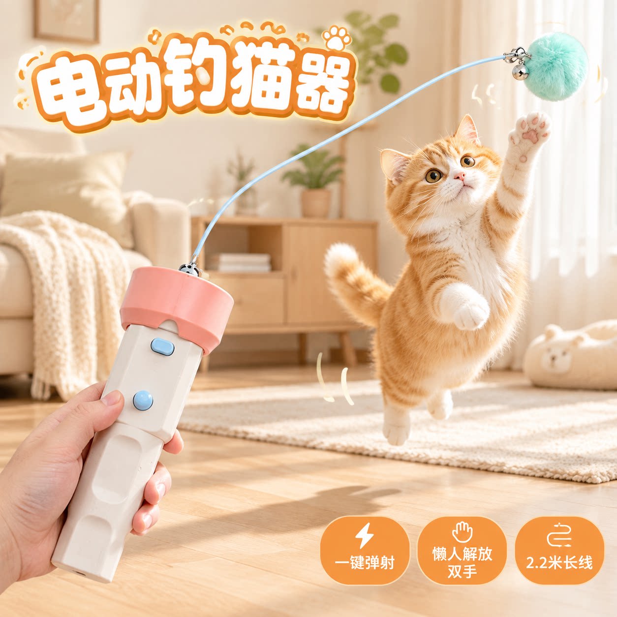 电动钓猫器自动弹射伸缩可替换头