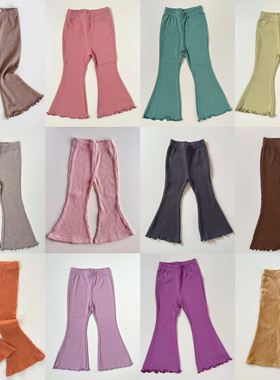 年终大促清仓特价女童裤子日系Pippi坑条喇叭裤长裤打底裤阔腿裤