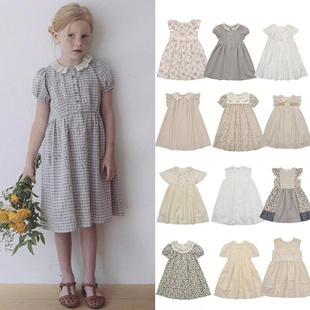 2025春夏LOU女童宝宝田园风小清新短袖 洗水全棉天丝棉印花连衣裙