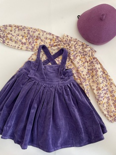 现货2023新款秋冬新款韩版女童定染女孩女宝纯棉衬衫灯芯绒背带裙