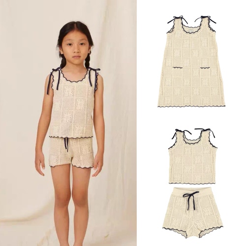 2026夏新品Bebe 新款女童镂空针织上衣短裤连衣裙甜美度假风吊带