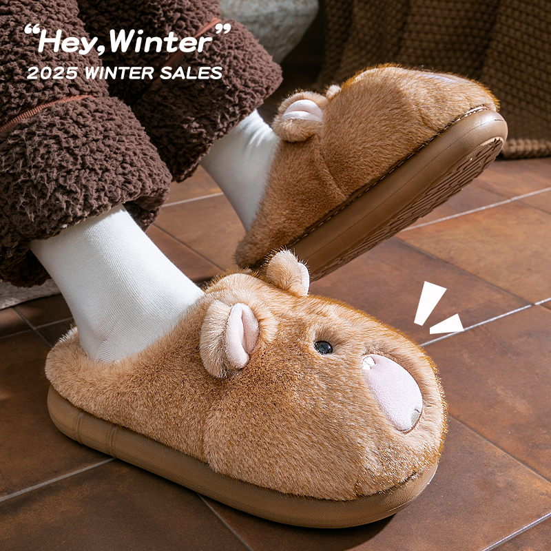 可爱情侣土拨鼠棉拖鞋女2025新款