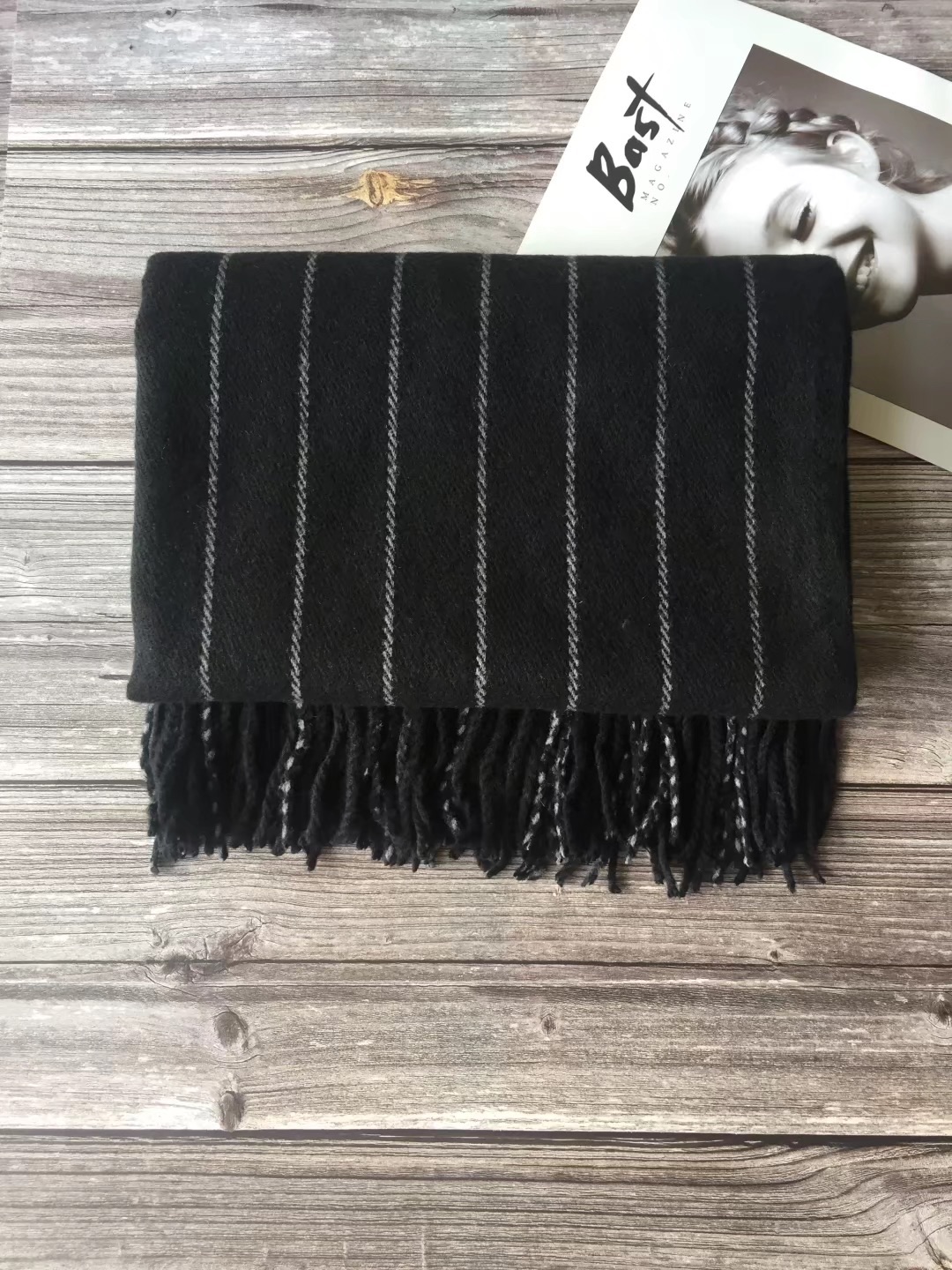 欧美日系外贸黑白色条纹围巾披肩