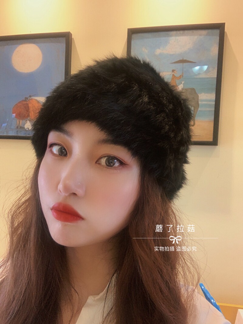 手工编织兔毛皮草帽子可爱帽子