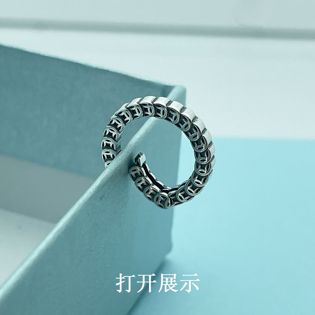 S925纯银复古铜钱弹簧扣DIY