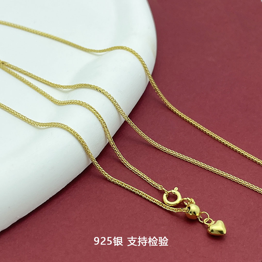 S925纯银镀金桃心锁骨链保值