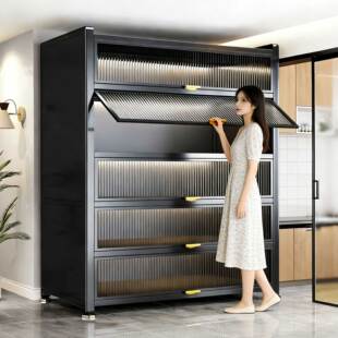 厨房置物架落地多层岩板靠墙一体收纳柜微波炉储物防尘钢制橱柜子