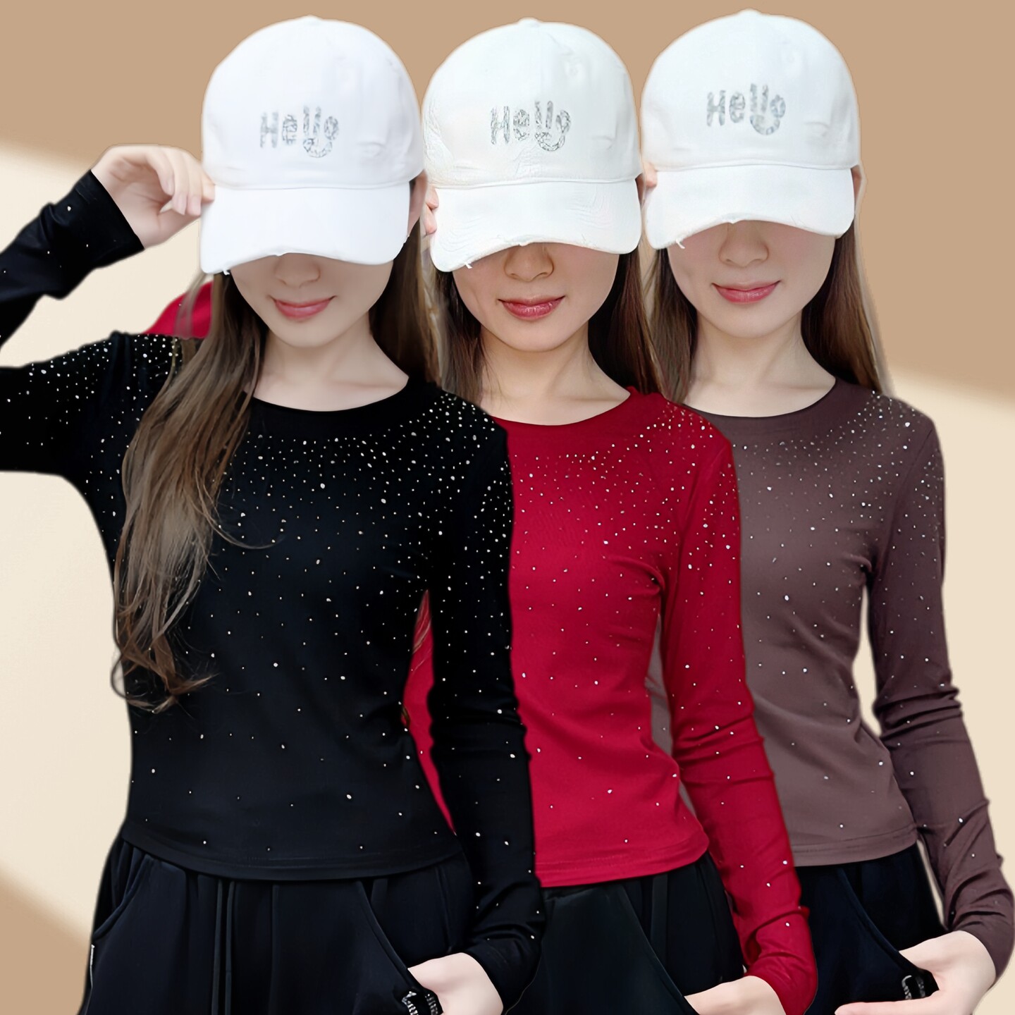 网红漫天星新款广场舞烫钻长袖圆领韩版女打底衫t恤休闲运动上衣