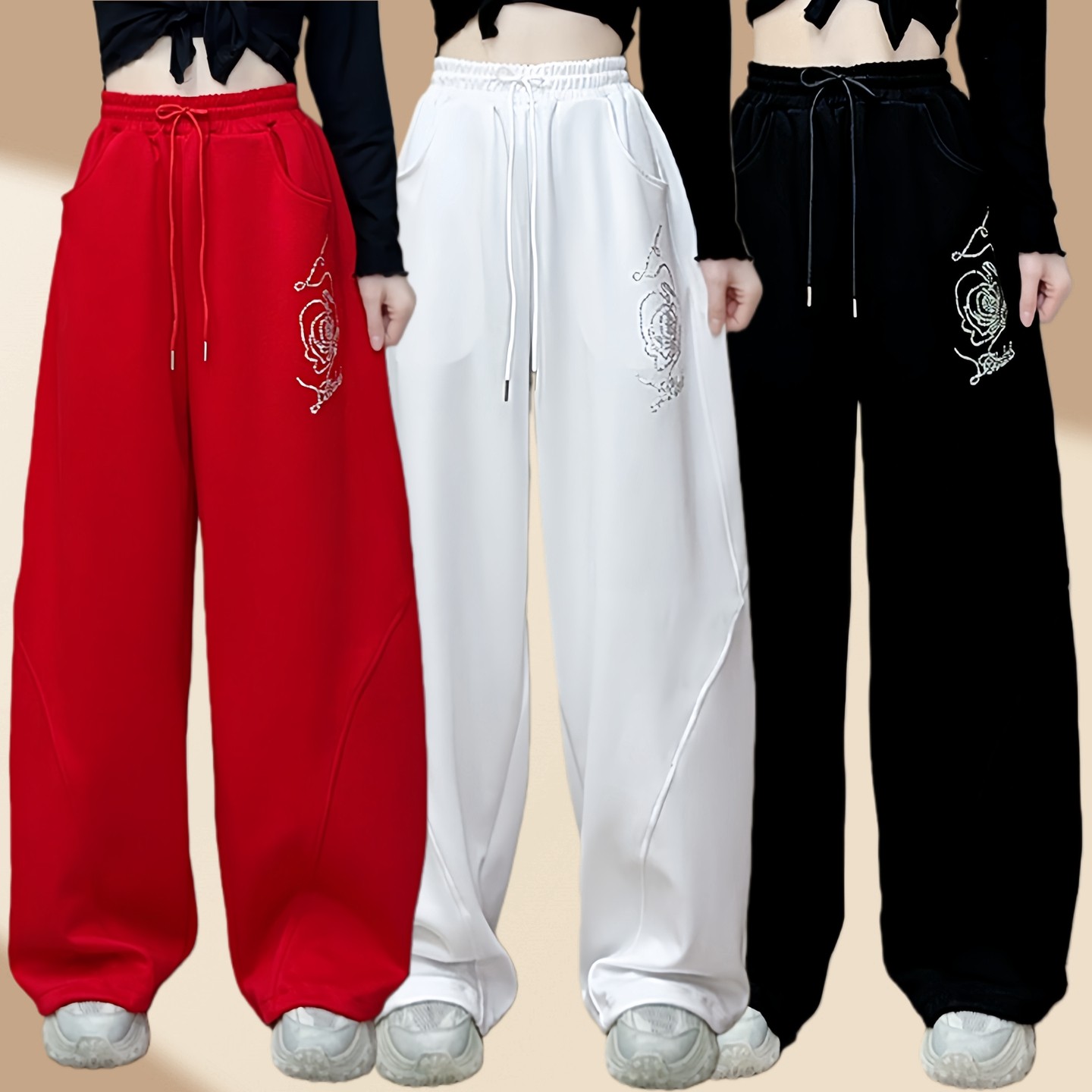 网红2026玫瑰烫钻秋冬季新款广场舞休闲运动裤弯刀裤阔腿裤长裤女,运动/瑜伽/健身/球迷用品,广场舞裤,淘宝优惠券,粉丝福利购,淘宝优惠卷