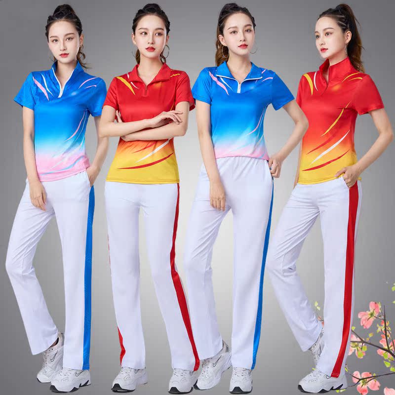 夏广场舞服装新款短袖女团体健身操演出鬼步舞舞台杨丽萍运动套装