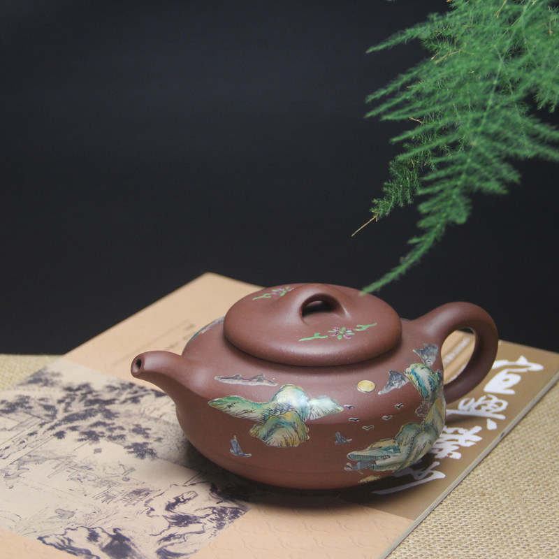 彩绘山水宜兴紫砂壶紫砂茶壶