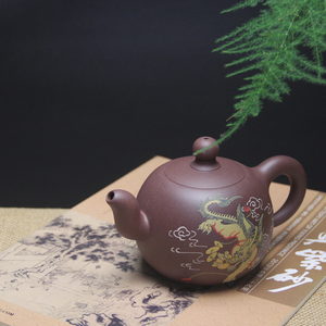 宜兴紫砂全手工泥绘茶壶