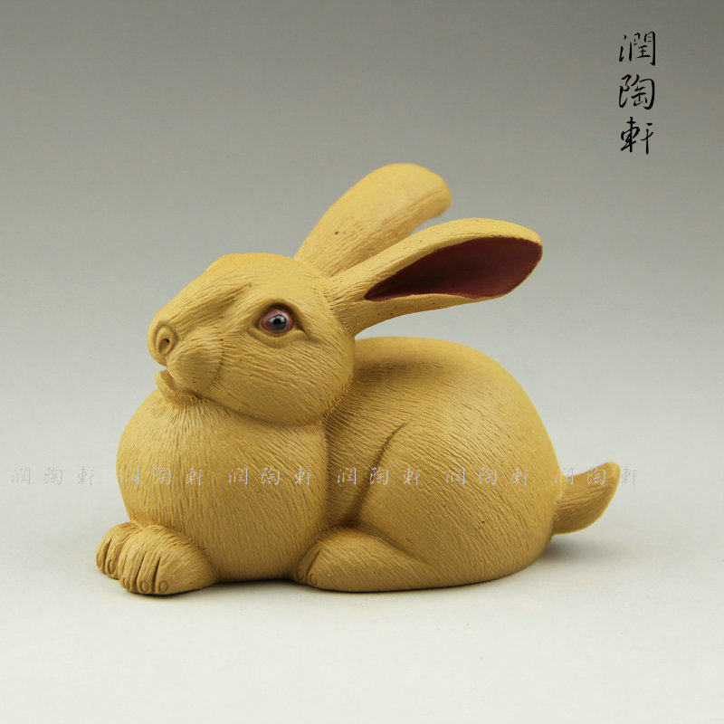 宜兴紫砂茶宠摆件招财兔子