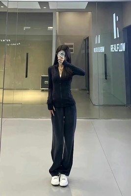 休闲高腰气质缉明线直筒裤