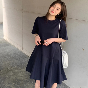 不对称设计感短袖 夏季 笈简风 连衣裙女气质A字裙 商场同款