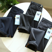 冬季 型敲击瓒 男士 加绒加厚保暖商务休闲裤 子 通勤直筒长裤 裤