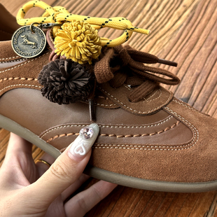 女百搭休闲运动板鞋 复古德训鞋 带 反绒皮阿甘鞋 时髦撞色双鞋