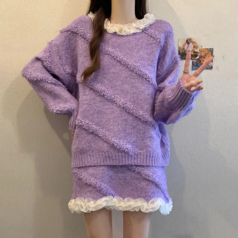 实拍大码秋冬新款显瘦女装时尚洋气质韩版慵懒风减龄两件套毛衣女