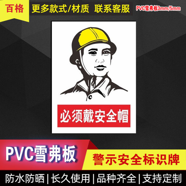 必须戴安全帽遵守规章制度佩戴劳保用品建筑工地警示标语标志牌
