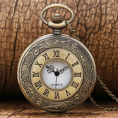 Bronze Roman Scale Display Design Quartz Pocket Watch Vintag