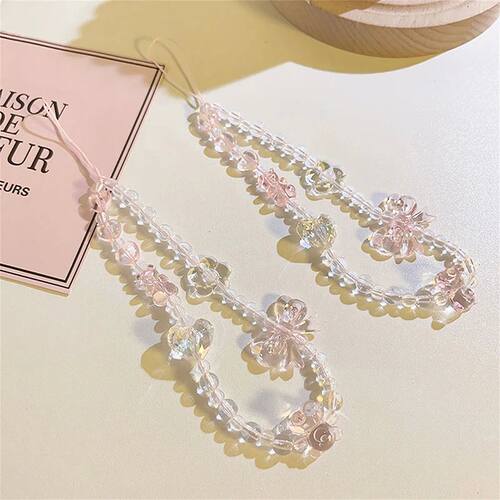 Korean Pink Bear Butterfly Flower Phone Strap Charm Chain Kn