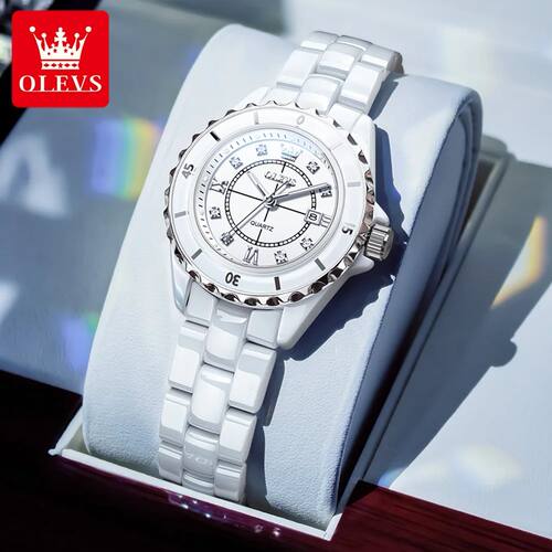 OLEVS Fashion Quartz Watch for Women Stainless Steel Ceramic