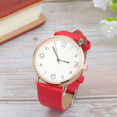 Casual Ladies Watch Elegant Red PU Strap Quartz Movement Bes