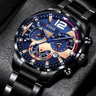 Fashion Mens Stainless Steel Watches Luxury Quartz Wristwatc