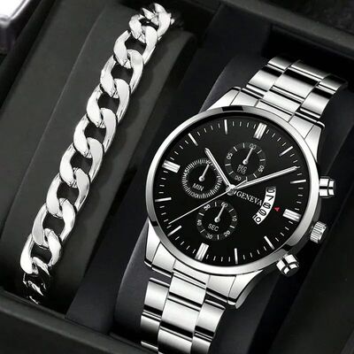 Fashion Men Stainless Steel Watch Luxury Calendar Quartz Wri