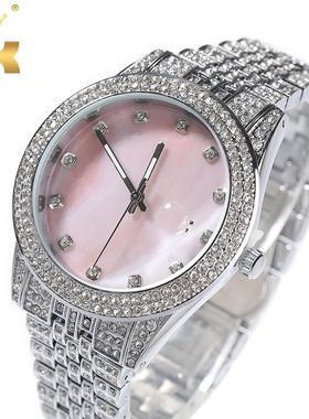 THE BLING KING Mother of Pearl Pink Dial Full Iced Out Two T