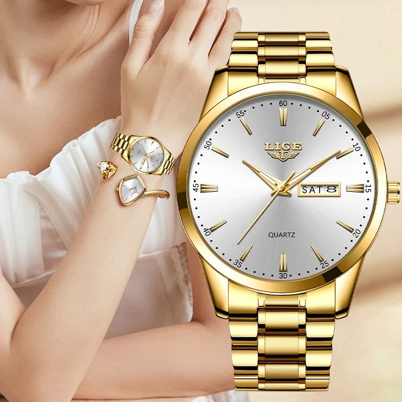 LIGE Elegant Luxury Quartz Watches for Women Stainless Steel