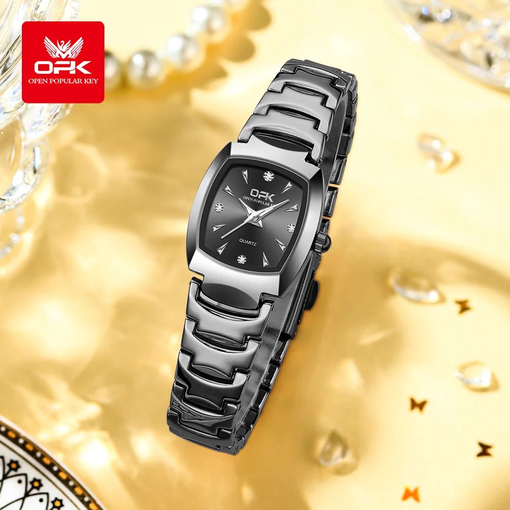 OPK 8112 Women's Quartz Watch Barrel shaped Steel Belt Water